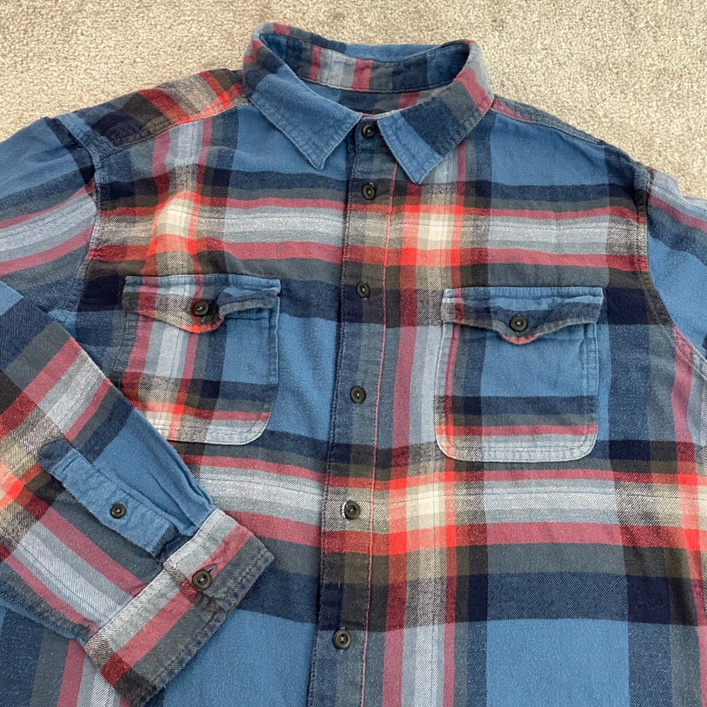 Mossimo Supply Co Shirt Mens XXL Blue Red Plaid Flannel Button Down Cabincore